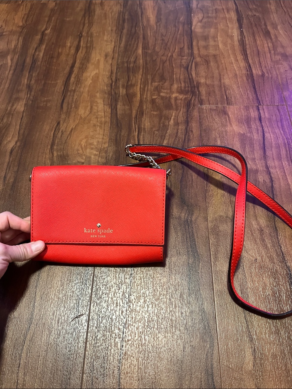 kate spade Red Leather Crossbody Wallet with Chain Strap